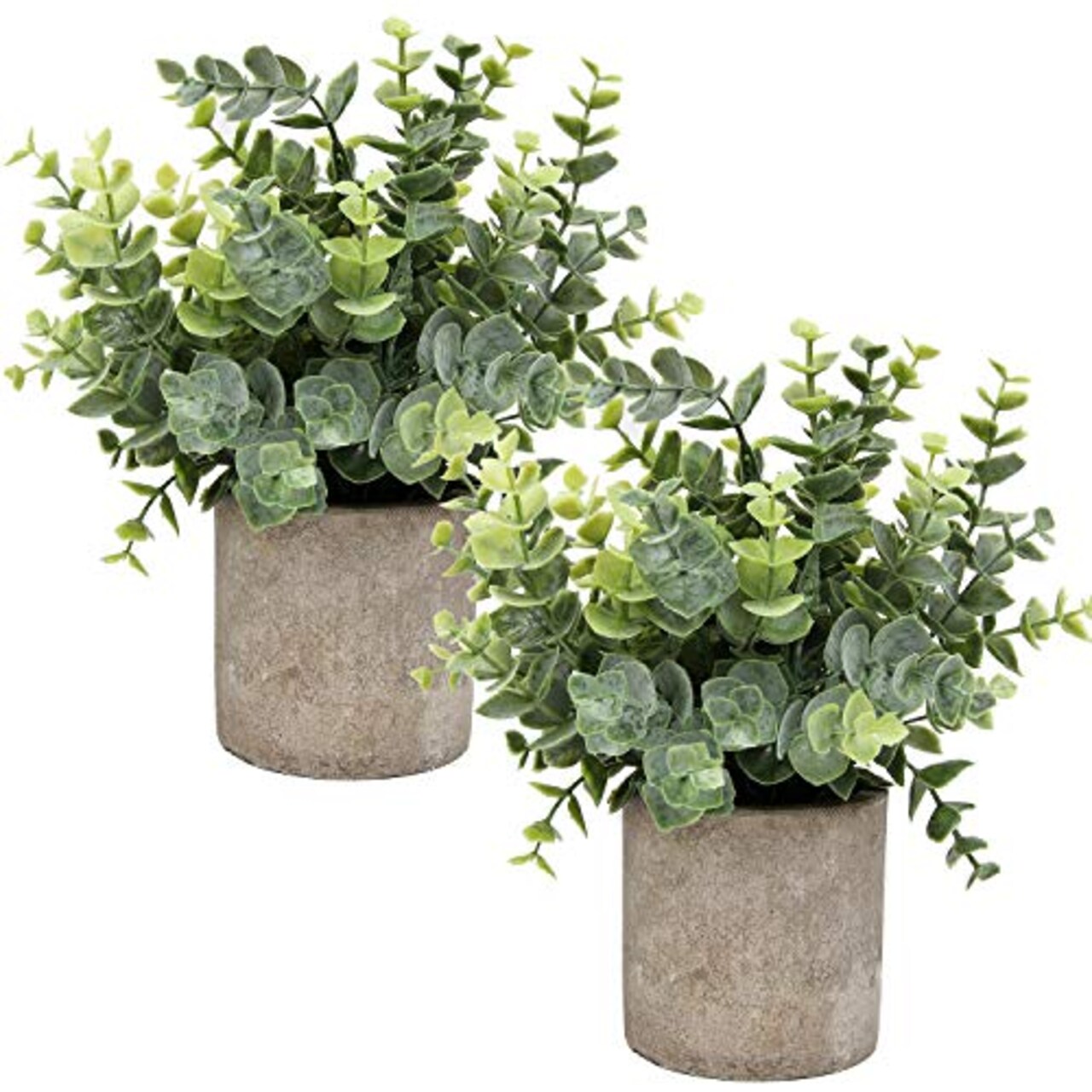 Mini Potted Plants Artificial Eucalyptus Boxwood Rosemary Faux Herbs Small House Plants 8.3"-9" Tall for Indoor Greenery Tabletop Décor Centerpiece (Sprayed Eucalyptus)